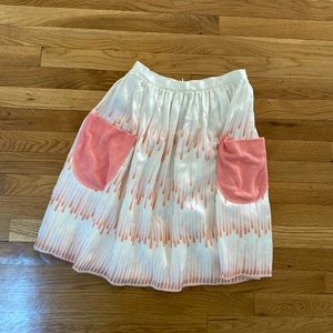 Hilda.Henri Girls Size 14 A Line Print SKIRT, Silk Ivory Coral Pockets New.